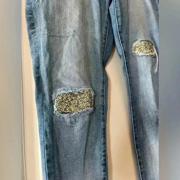 Juicy Couture Light Wash Jeans with Gold Rhinestone Patches - Picture 7 of 12